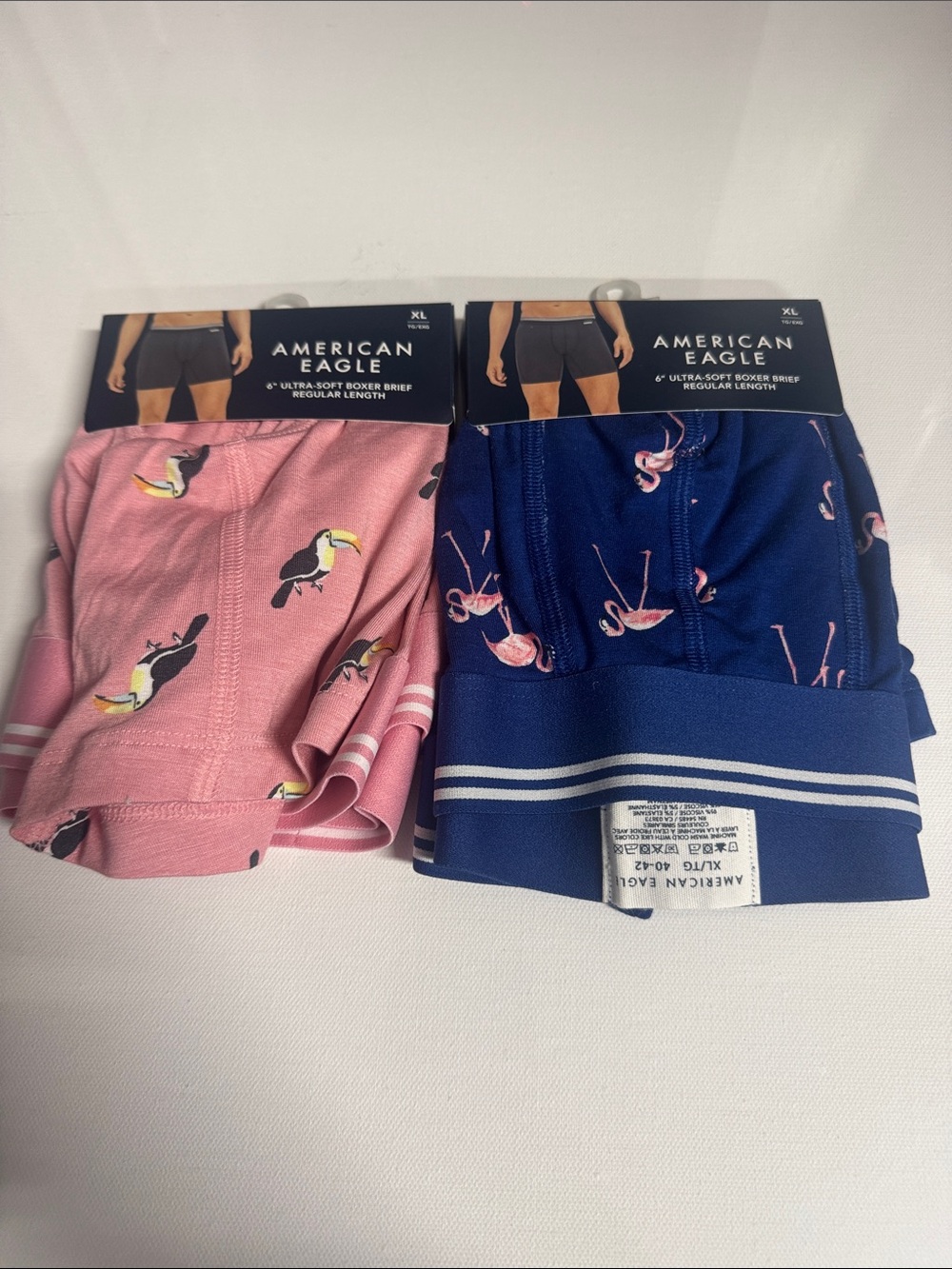 American Eagle Boxer Briefs Mens XL Pink Flamingo Toucan Ultra Soft Lot Of 2.